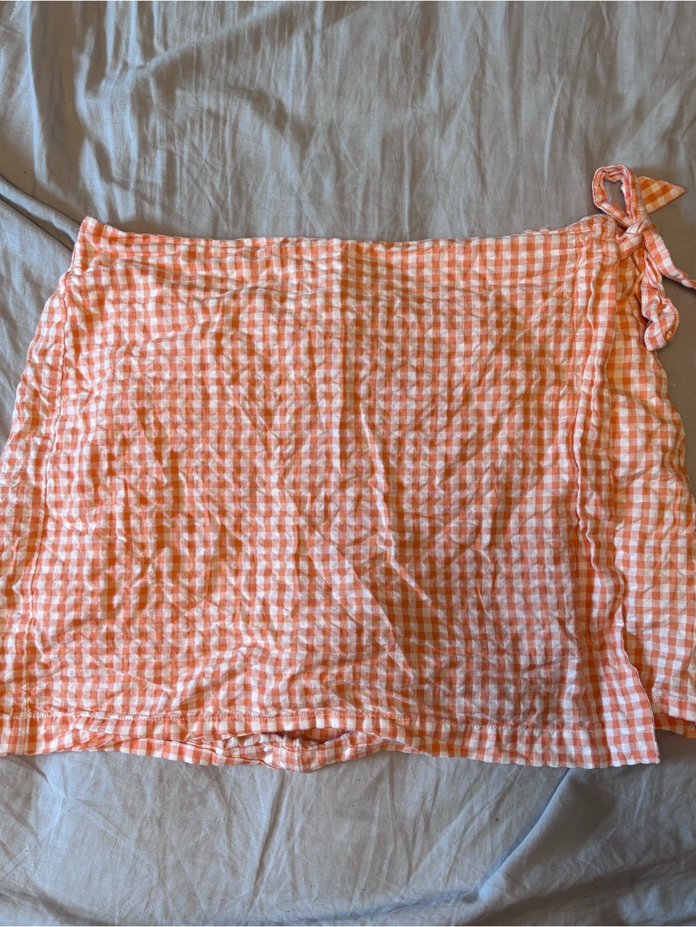 Reitmans Peach and White Gingham Tie-Side Mini Skirt